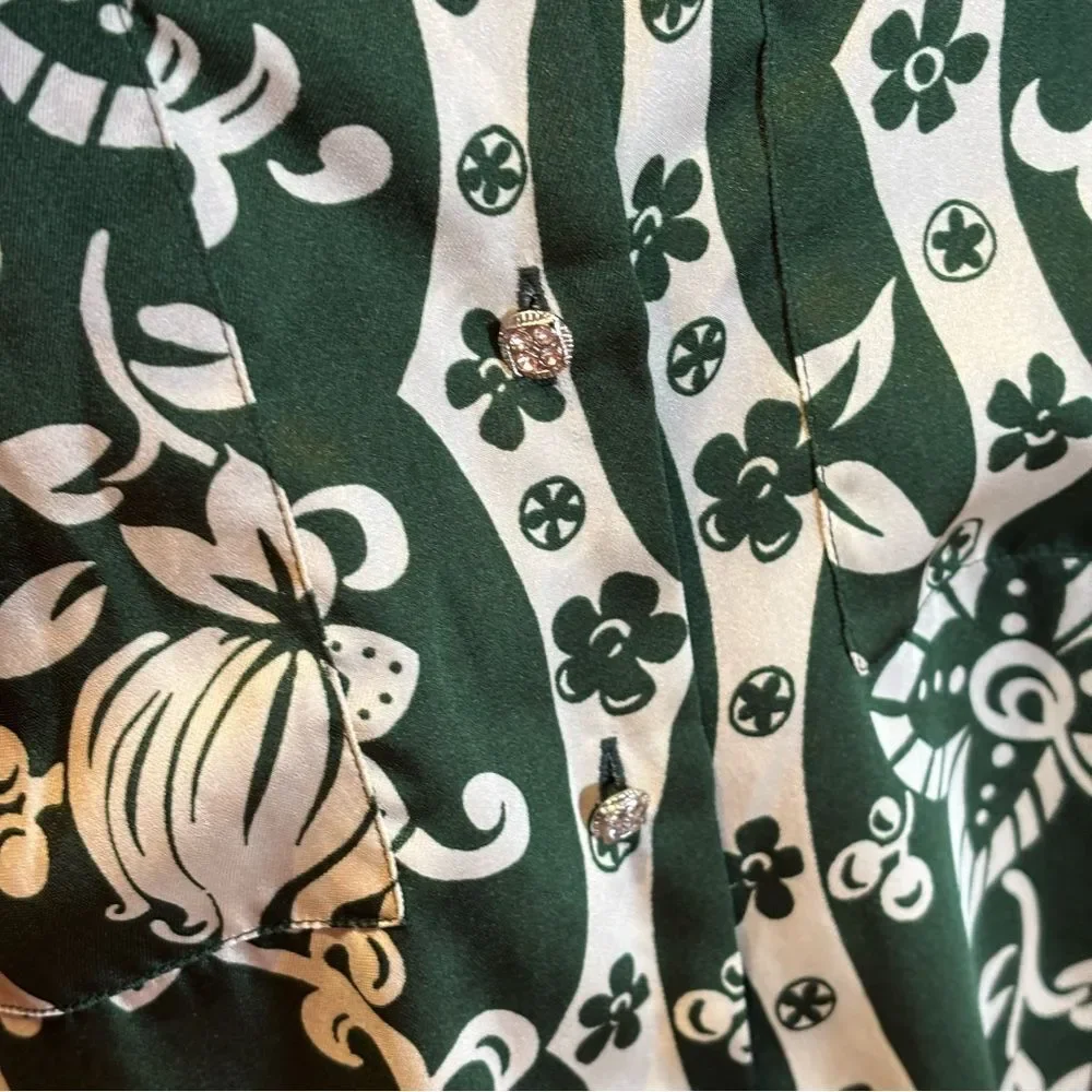 Zara green white flowy floral button up blouse size Medium